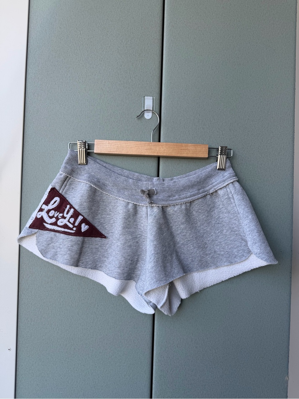 Grey Women's Terry Lounge Shorts with Maroon Patch
